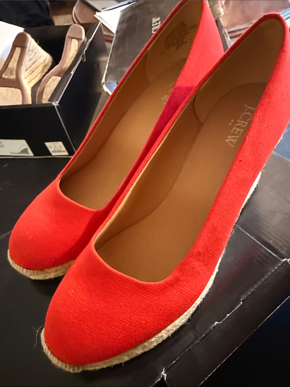 J. Crew Red Suede Espadrille Wedges